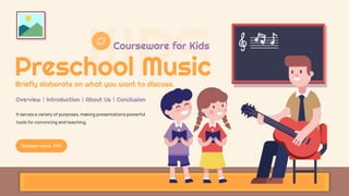 WPS
Preschool Music
Courseware for Kids
Briefly elaborate on what you want to discuss.
Overview丨Introduction丨About Us丨Conclusion
It serves a variety of purposes, making presentations powerful
tools for convincing and teaching.
Speaker name :XXX
 