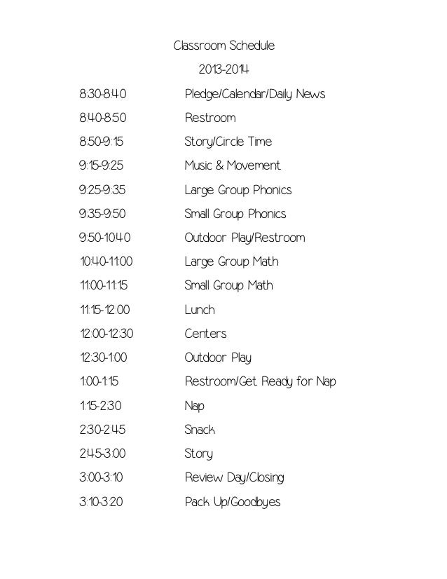 class room schedule