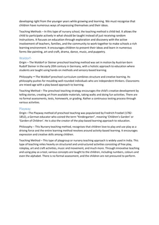 Preschool Teaching Methods And Techniques Used Worldwide Docx Preschool Teaching Methods And Techniques Used Worldwide Docx