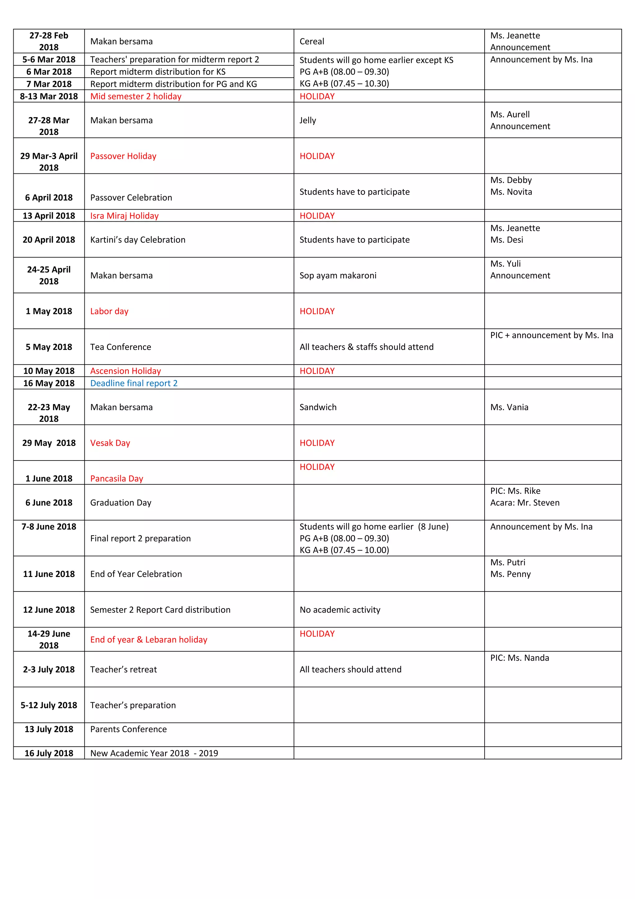 Preschool yearly plan 2017 2018 | PDF