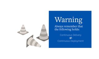 Warning
Continuous Delivery
Continuous Deployment
Always remember that
the following holds:
 