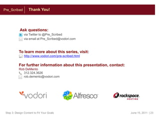 (3) – Determine Roles & ResponsibilitiesStep 3: Design Content to Fit Your GoalsKnowing when to enlist help from a partner, hire a contractor, or devote internal resources to content creation can make or break your content’s success. Below are some of the roles and responsibilities you may need to account for:CopyVideoAudioCopywriter (Digital/short form focus) 