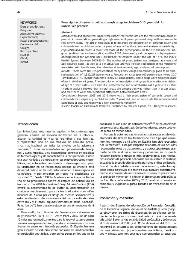 Prescripcion De Farmacos Anticatarrales De Uso Sistemico A Ninos De 0
