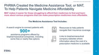 16
CONFIDENTIAL
PhRMA Created the Medicine Assistance Tool, or MAT,
To Help Patients Navigate Medicine Affordability
MAT m...