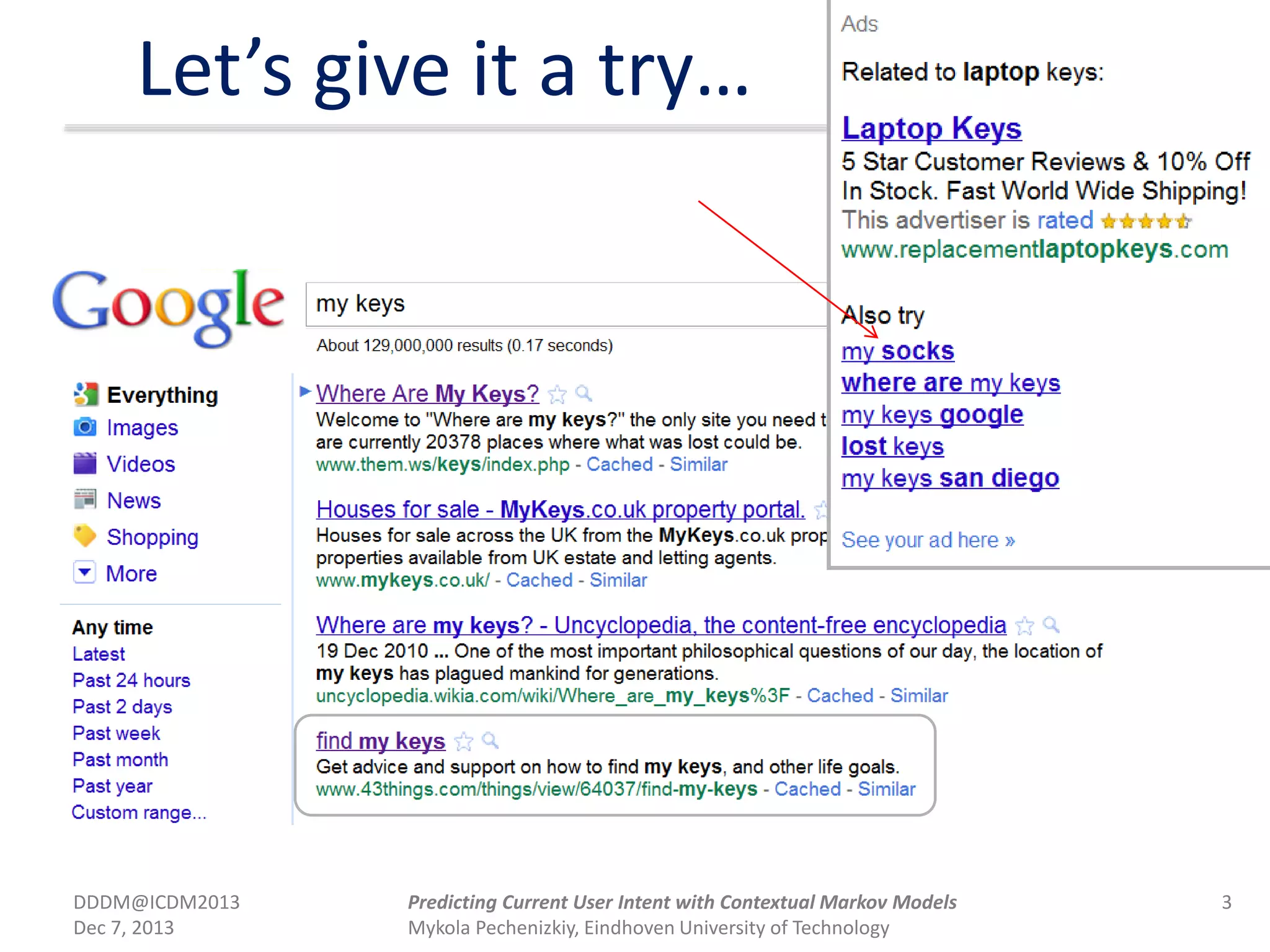 Let’s give it a try…
DDDM@ICDM2013
Dec 7, 2013
3Predicting Current User Intent with Contextual Markov Models
Mykola Pechenizkiy, Eindhoven University of Technology
 