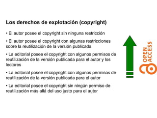 Los derechos de explotación (copyright)
• El autor posee el copyright sin ninguna restricción
• El autor posee el copyrigh...