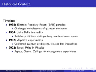 What is Quantum Entanglement and its history | PDF