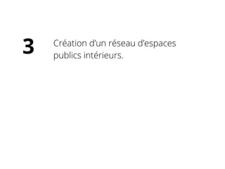 Création d’un réseau d’espaces
publics intérieurs.
3
 