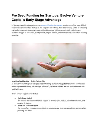 Pre Seed Funding for Startups: Evolve Venture Capital’s Early-Stage ...