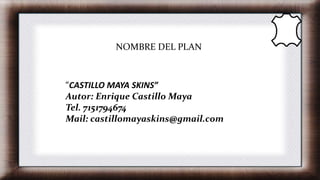 NOMBRE DEL PLAN
“CASTILLO MAYA SKINS”
Autor: Enrique Castillo Maya
Tel. 7151794674
Mail: castillomayaskins@gmail.com
 