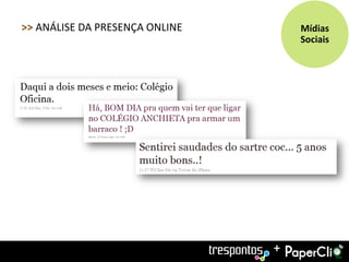 >> ANÁLISE DA PRESENÇA ONLINE       Mídias
                                    Sociais




                                +
 