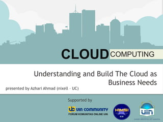 URBN LOFTS



                             CLOUD COMPUTING
               Understanding and Build The Cloud as
                                     Business Needs
presented by Azhari Ahmad (nixell – UC)

                                 Supported by


                                 HIMSI UIN JAKARTA | 2012
 