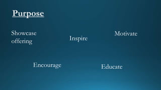Showcase
offering Inspire
Encourage Educate
Motivate
 