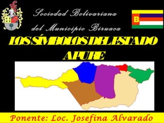 Sociedad Bolivariana
   del Municipio Biruaca
L S B OSDE E TADO
 OS ÍM OL          L S
          AP EUR



Ponente: Loc. Josefina Alvarado .
 