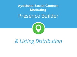 & Listing Distribution
Presence Builder
Aydelotte Social Content
Marketing
 