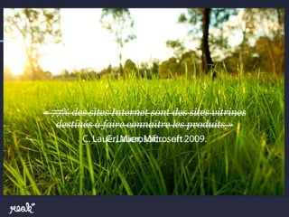 « 77% des sites Internet sont des sites vitrines
   destinés à faire connaître les produits »
         C. Lauer,Lauer, Microsoft 2009.
               C. Microsoft… en
 