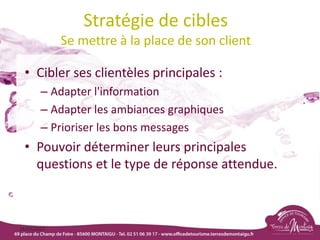 Stratégie de cibles
Se mettre à la place de son client
• Cibler ses clientèles principales :
– Adapter l'information
– Adapter les ambiances graphiques
– Prioriser les bons messages
• Pouvoir déterminer leurs principales
questions et le type de réponse attendue.
18/03/2022 20
 