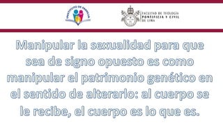 Masculino Femenino
Sexo Genético XY XX
Sexo Gonadal Testículos Ovarios
Genitales Internos Próstata, vesícula seminal, cond...