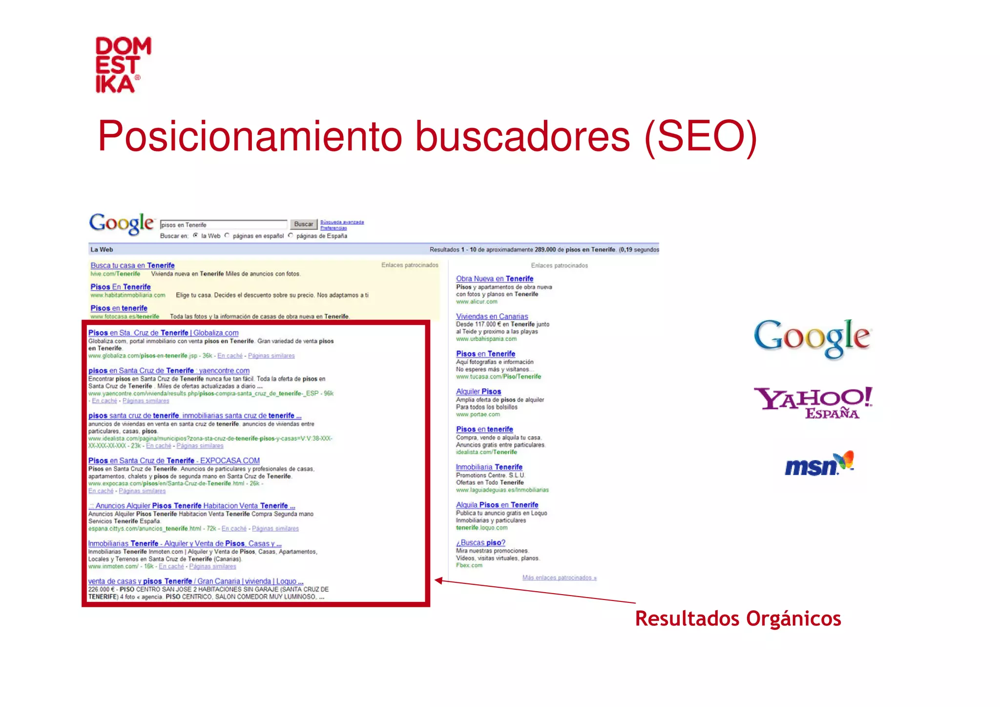 Posicionamiento buscadores (SEO)




                         Resultados Orgánicos
 
