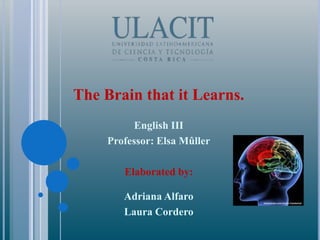 The Brain that it Learns.,[object Object],English III,[object Object],Professor: Elsa Mûller,[object Object],Elaborated by: ,[object Object],Adriana Alfaro,[object Object],Laura Cordero,[object Object]