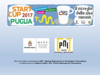Start Cup Puglia è organizzata da ARTI - Agenzia Regionale per la Tecnologia e l’Innovazione,
in collaborazione con Regione Puglia e PNI - Premio Nazionale per l’Innovazione.
 