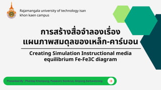 การสร้างสื่อจำลองเรื่อง
แผนภาพสมดุลของเหล็ก-คาร์บอน
Rajamangala university of technology isan
khon kaen campus
Creating Simulation Instructional media
equilibrium Fe-Fe3C diagram
Presented By : Phantap Khompong, Pasakorn Somkrua, Siripong Aerbsomrong
 