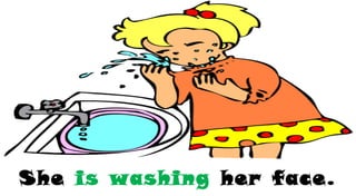 She is washing her face.
 