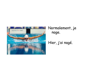 Normalement, je
nage.
Hier, j’ai nagé.
 