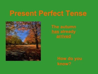 Present Perfect Tense The autumn  has  already  arrived How do you  know? 