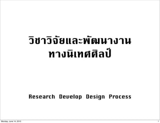 วิชาวิจัยและพัฒนางาน
                            ทางนิเทศศิลป3



                        Research Develop Design Process



Monday, June 14, 2010                                     1
 