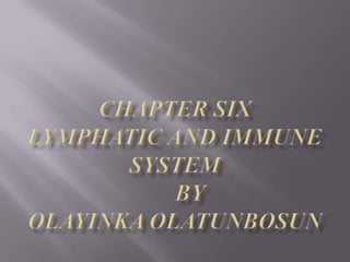 CHAPTER SIXLYMPHATIC AND IMMUNE SYSTEM     BY OLAYINKA OLATUNBOSUN 