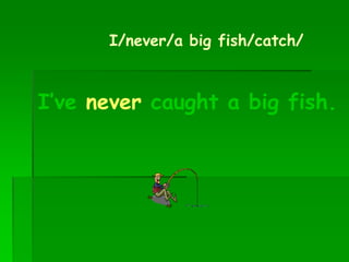 I/never/a big fish/catch/
I’ve never caught a big fish.
 