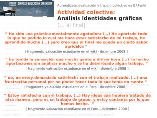 Aprendizaje, evaluación y trabajo colectivo en GRFwiki Actividad colectiva: Análisis identidades gráficas “  Ha sido una p...