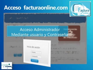 Acceso Administrador
Mediante usuario y Contraseña
 