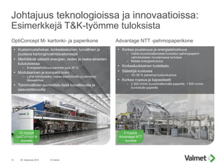 Johtajuus teknologioissa ja innovaatioissa:
Esimerkkejä T&K-työmme tuloksista
28. lokakuuta 2015 © Valmet12
Advantage NTT ...
