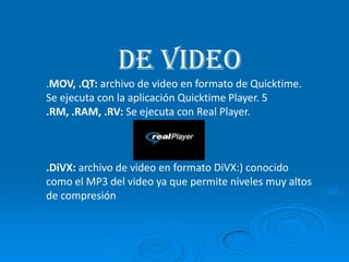 .NFO: Archivo de texto plano. Se ve con cualquier editor de texto. De texto.HTML / .HTM: archivo de hipertexto, utilizado para la publicación de contenidos en la Web. Sirve para abrir estos archivos: Internet Explorer y Navigator. .DIC: diccionario para procesadores de texto, se abre como tal con cualquier procesador de texto. 