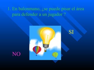 En balonmano, ¿se puede pisar el área para defender a un jugador ? NO SI 