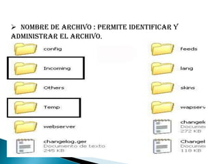 DATOS son aquellos que, principalmente, contienen 2 datos, y necesitan de una aplicación específica para ser abiertos. Ejemplo: .TXT , .DOC , .XLS, etc. 