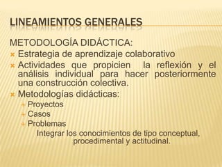 LINEAMIENTOS GENERALES METODOLOGÍA DIDÁCTICA: ProyectosCasos Problemas APOYO DE LECTURAS SELECCIONADAS E INVESTIGACIÓN DOCUMENTAL(contenidos conceptuales) Estrategias para seleccionar, organizar y personalizar la informaciónAPA