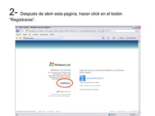 2- Después de abrir esta pagina, hacer click en el botón “Registrarse”.