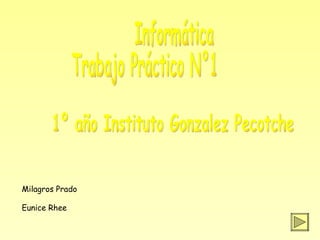 Informática Trabajo Práctico N°1 Milagros Prado Eunice Rhee 1º año Instituto Gonzalez Pecotche  