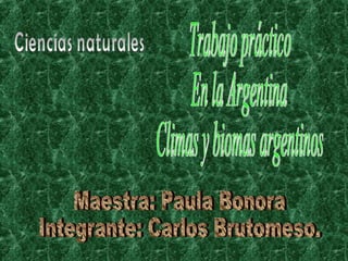 Trabajo práctico En la Argentina Climas y biomas argentinos Maestra: Paula Bonora Integrante: Carlos Brutomeso. Ciencias naturales 