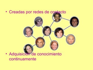 Creadas por redes de contacto Adquisición de conocimiento continuamente 