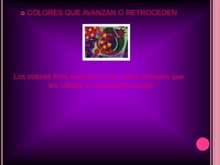TRANSPARENCIA, PESO Y MASATRANSPARENCIA: Se visualiza el efecto de transparencia por la aparente mezcla de tonos.PESO Y MASA DEL COLOR: El color actúa por gravitación y extensión de una superficie cromática. Los tonos fríos y claros parecen más livianos y menos sustanciales, los cálidos y oscuros parecen más pesados y densos.