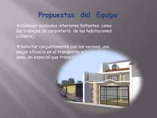 Propuestas  del  EquipoPensando en una propuesta paisajística en el área del acceso principal y del garaje, quisimos  darle relevancia a la vegetación interna implantando jardines con gramíneas y pequeños arbustos;  en la entrada principal  para ofrecer un agradable ambiente  a los que ingresan a la vivienda, y replantear el jardín al fondo del garaje propuesto inicialmente  por la arquitecto.  AntesDespués