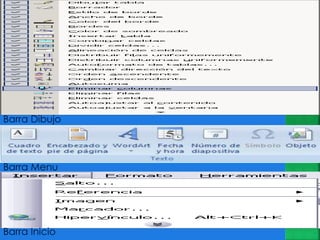 Barra Inicio
Barra Menu
Barra Dibujo
 