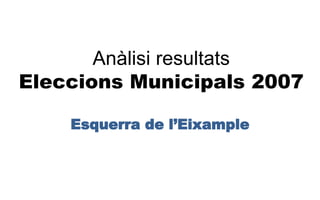 Anàlisi resultats Eleccions Municipals 2007 Esquerra de l’Eixample 
