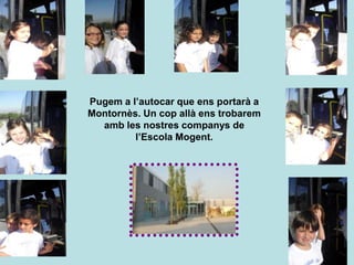 Pugem a l’autocar que ens portarà a
Montornès. Un cop allà ens trobarem
  amb les nostres companys de
         l’Escola Mogent.
 