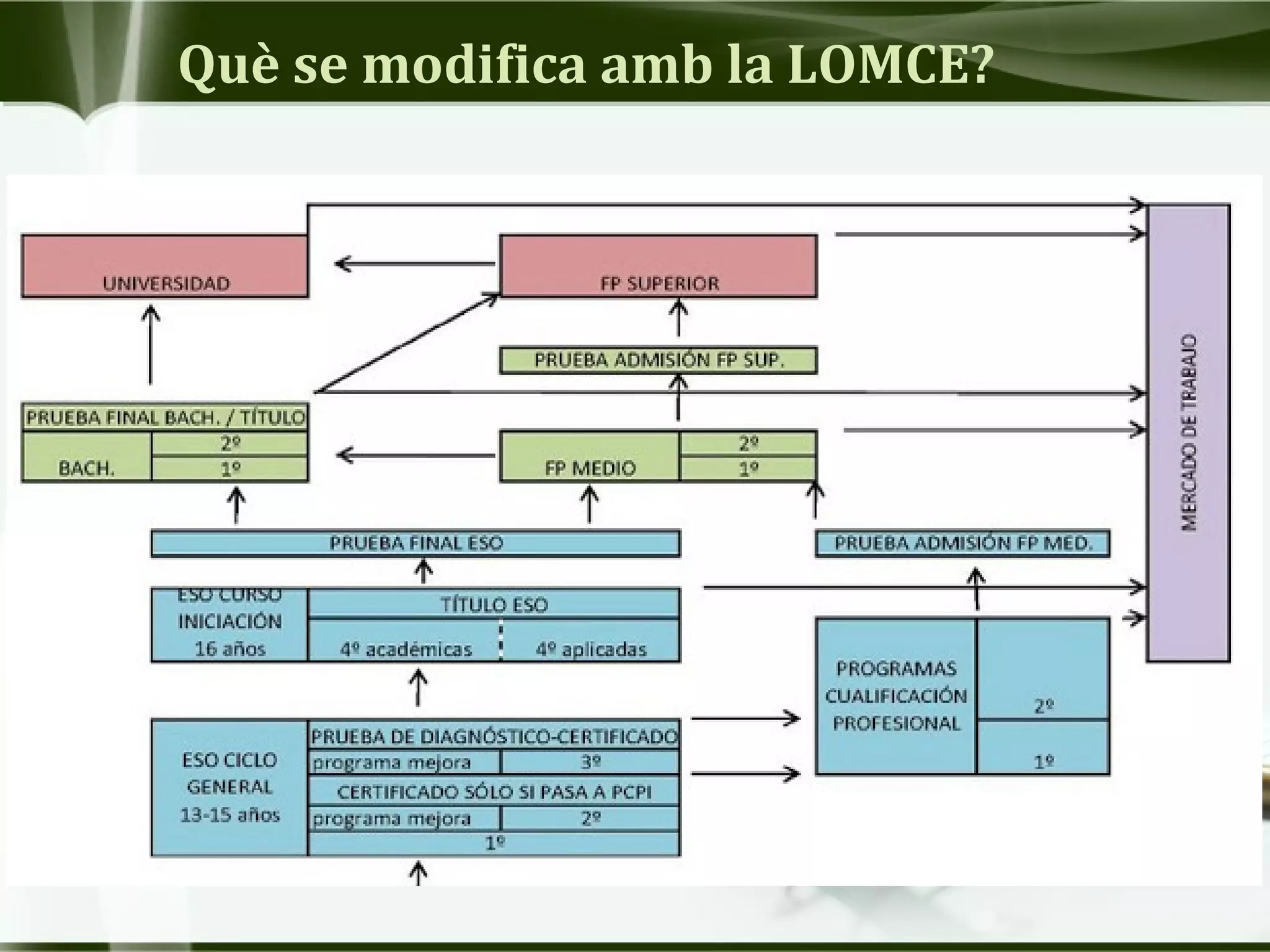 Què se modifica amb la LOMCE?
 