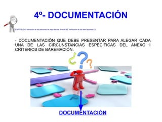 4º- DOCUMENTACIÓN
(CAPÍTULO III: Valoración de las peticiones de plaza escolar; Artículo 43. Verificación de los datos aportado: 2).
- DOCUMENTACIÓN QUE DEBE PRESENTAR PARA ALEGAR CADA
UNA DE LAS CIRCUNSTANCIAS ESPECÍFICAS DEL ANEXO I
CRITERIOS DE BAREMACIÓN:
DOCUMENTACIÓN
 